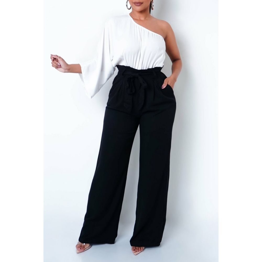 New One Shoulder Jumpsuit with Tie Belt